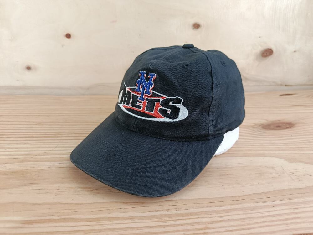 Vintage New York Mets MLB Baseball Hat Black Strapback Cap Grosscap Retro